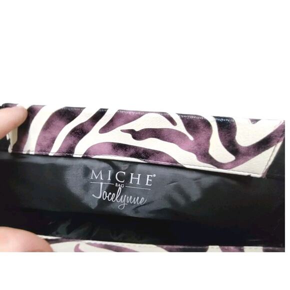 Vntg Miche Prima Jocelynn Shell Purple Black Zebra Print Faux Leather - Picture 6 of 16